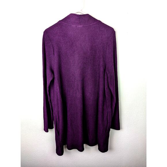 Chico's Zynergy Plum Sz2Waffle weave long cardigan/jacket cowl snap neckline GUC - Picture 9 of 9